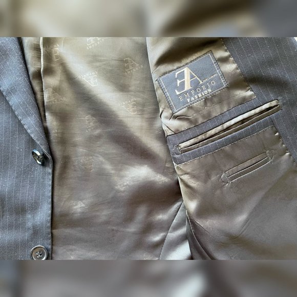 Men's Dark Navy Blue Striped Three-Button Blazer - Picture 4 of 5